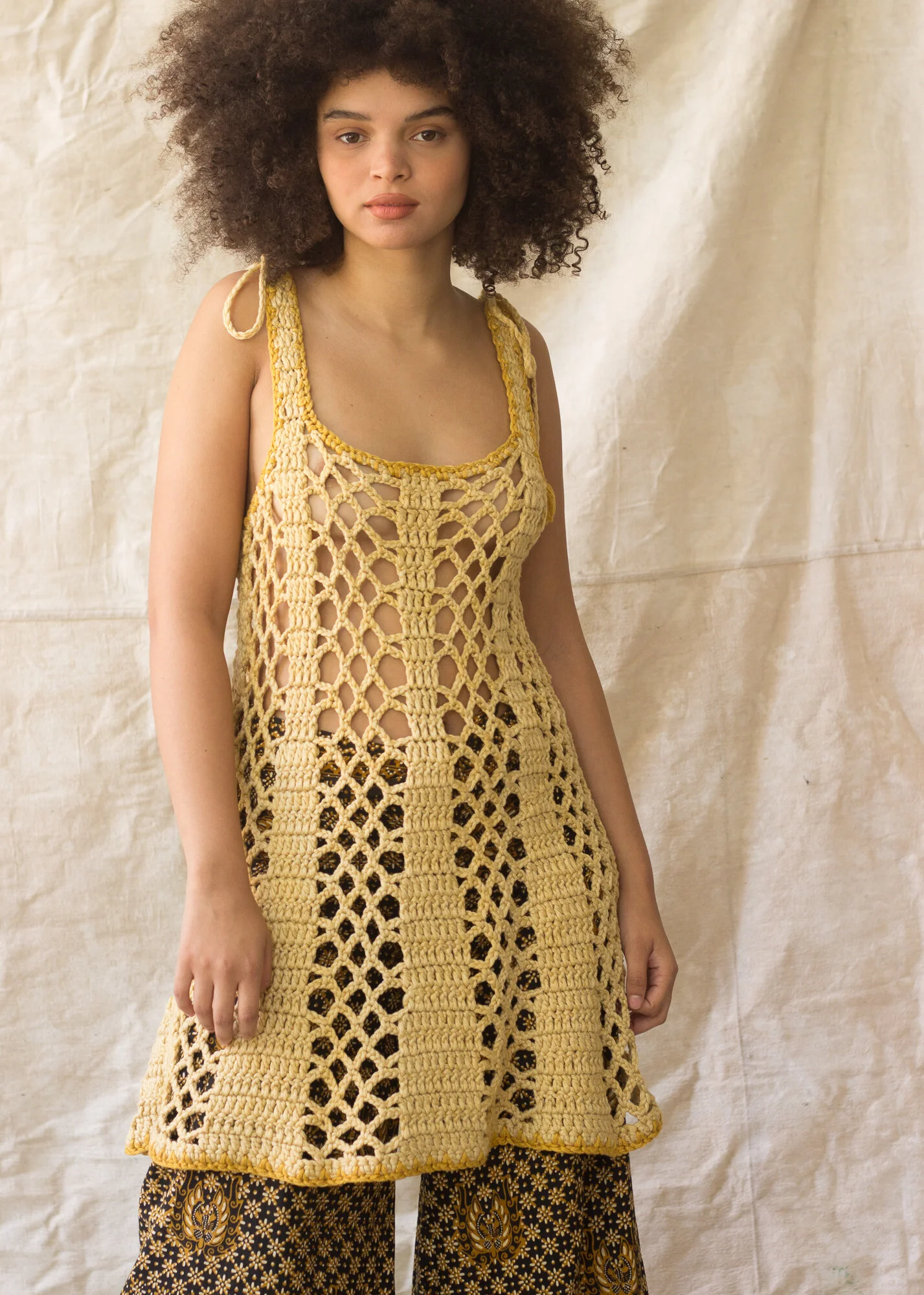 1960s Ochre Crocheted Mini Dress Wayward Collection